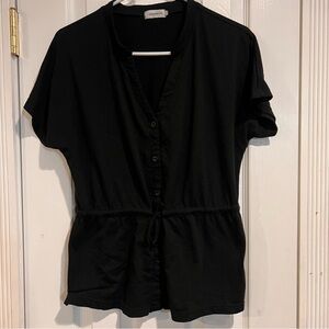Loveappella Black Relaxed Button Down Shirt with Mandarin Collar